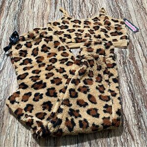 Weekending Pajama Set Leopard Print Plush Cami Top & Pants Lounge Women’s XL